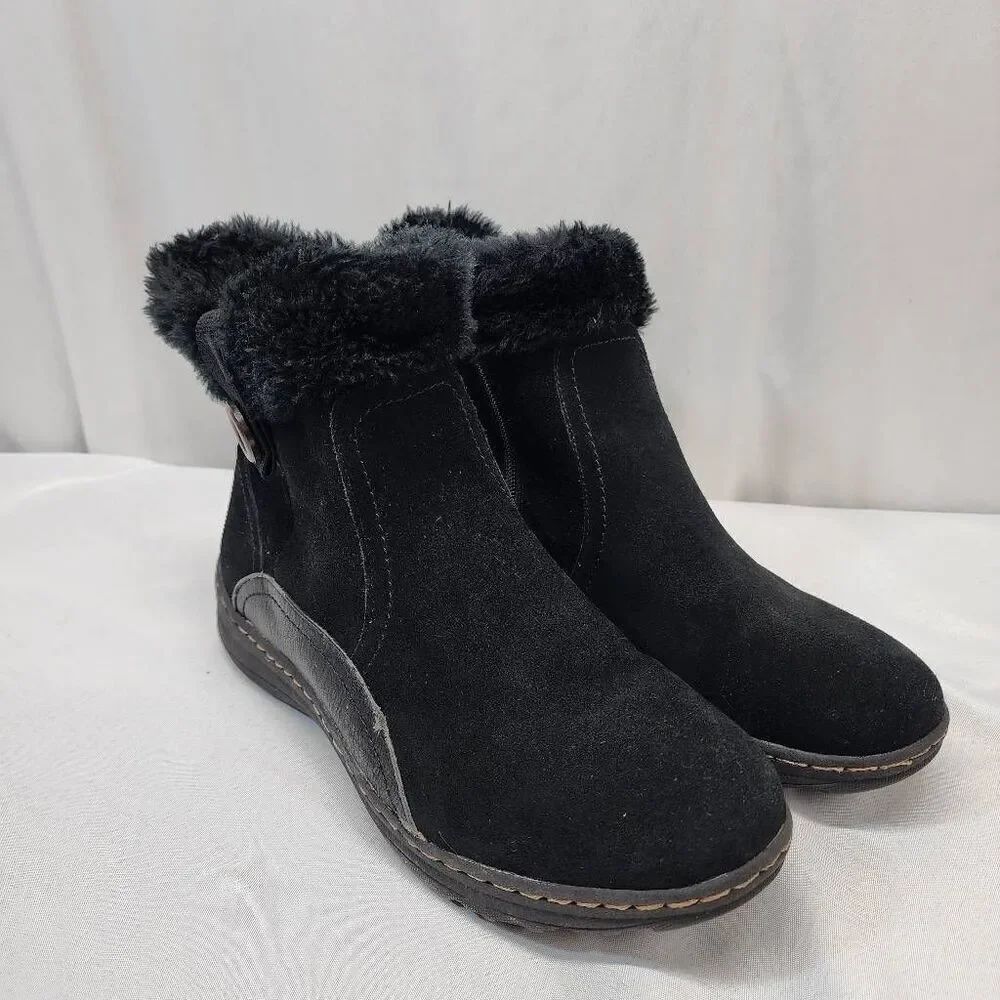 Bearpaw Black Suede Faux Fur Ankle Boots Women’s 11 M Winter Comfort